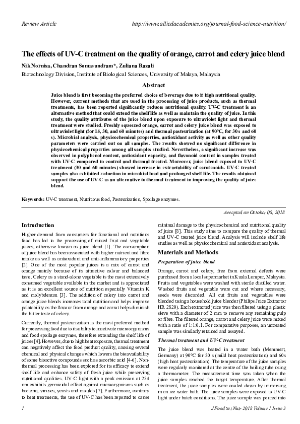 (PDF) The effects of UV-C treatment on the quality of orange, carrot ...