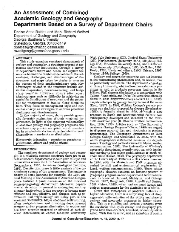 (PDF) An Assessment of Combined Academic Geology and Geography