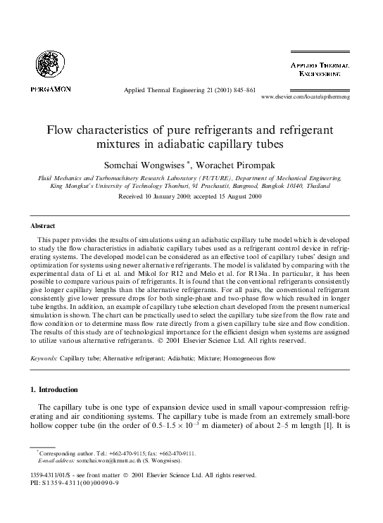 (PDF) Flow characteristics of pure refrigerants and refrigerant