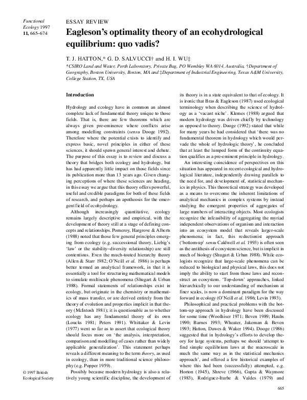 (PDF) Eagleson's optimality theory of an ecohydrological equilibrium ...