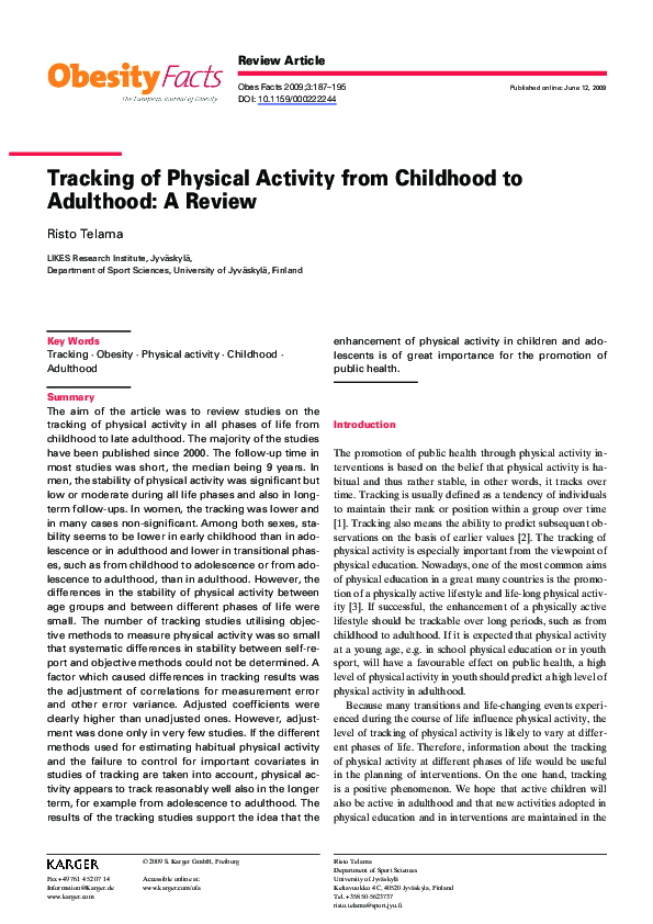 (PDF) Tracking of Physical Activity from Childhood to Adulthood A