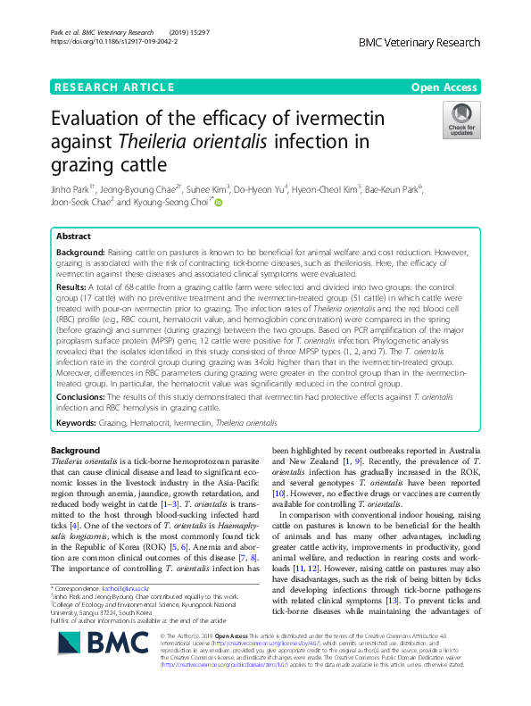(PDF) Evaluation of the efficacy of ivermectin against Theileria ...