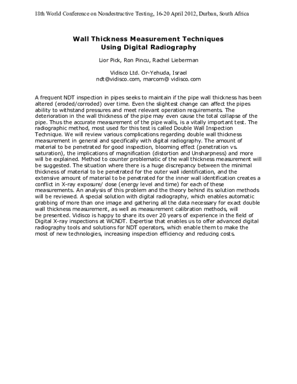 (PDF) Wall Thickness Measurement Techniques Using Digital Radiography