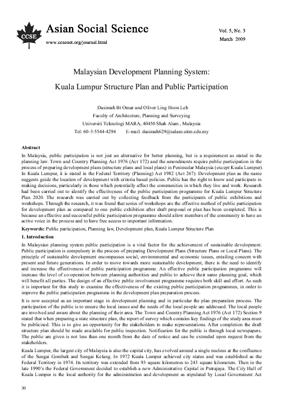 (PDF) Malaysian Development Planning System Kuala Lumpur Structure