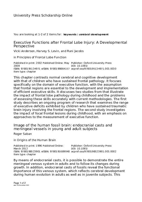 (PDF) Executive Functions after Frontal Lobe Injury: A Developmental ...