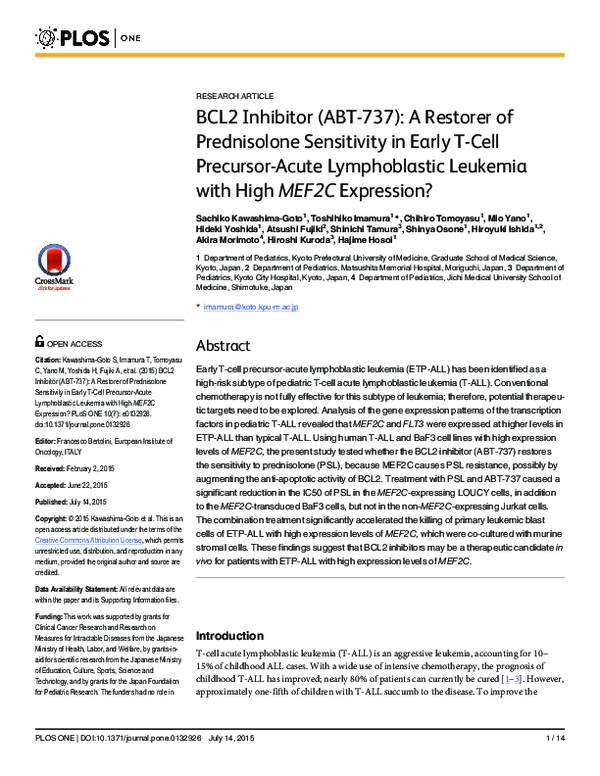 (PDF) RESEARCH ARTICLE BCL2 Inhibitor (ABT-737): A Restorer of ...