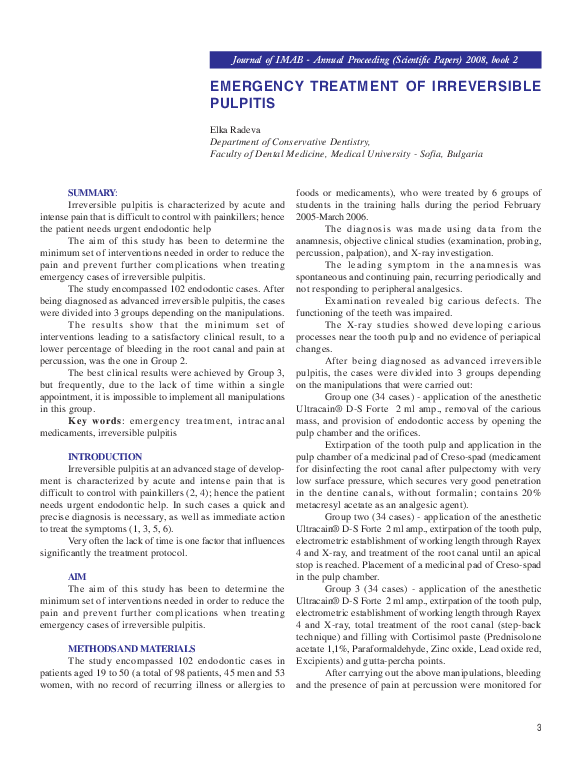 (PDF) Emergency Treatment of Irreversible Pulpitis