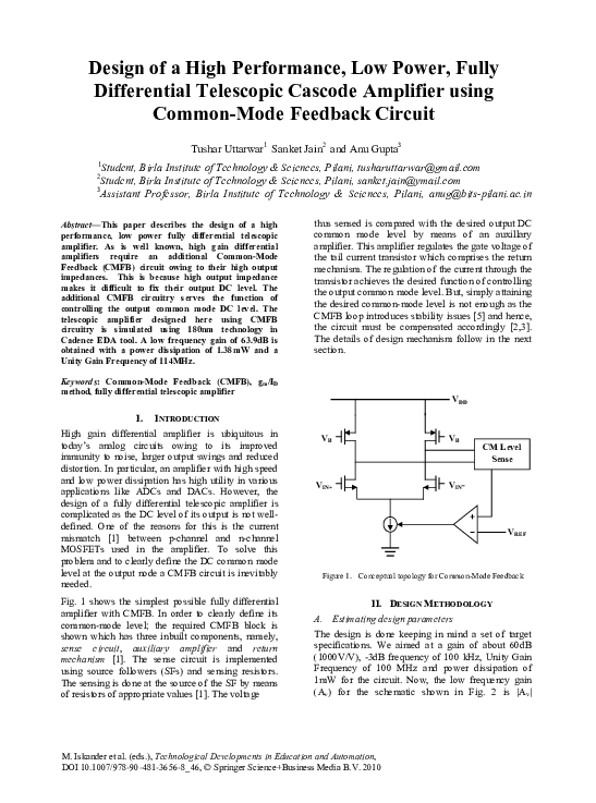 (PDF) Design of a High Performance, Low Power, Fully Differential