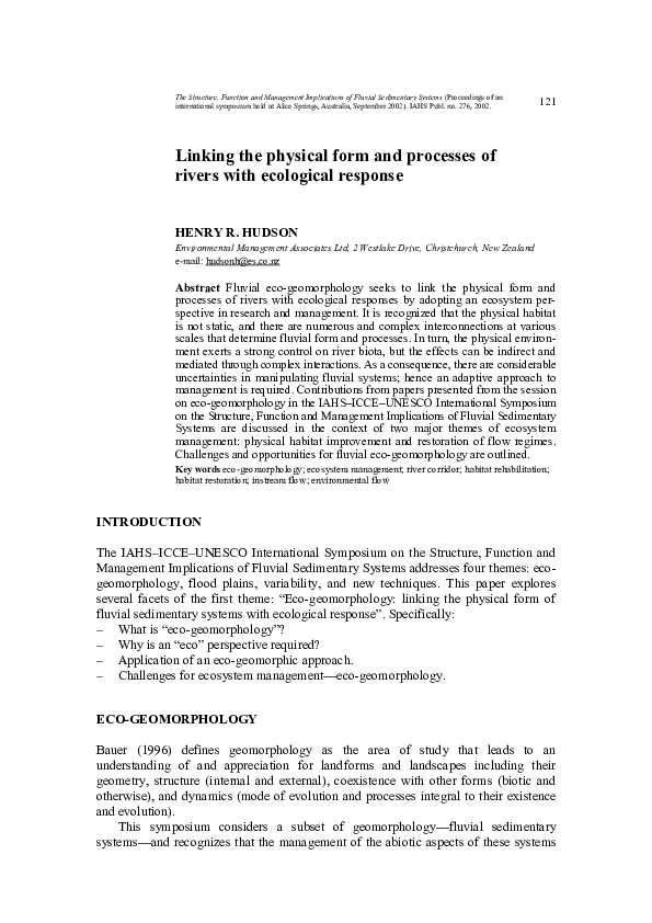 (PDF) Linking the physical form and processes of rivers with ecological ...