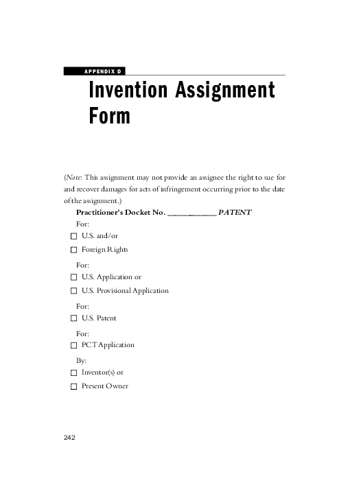 (PDF) Appendix D: Invention Assignment Form | Alexander Poltorak ...