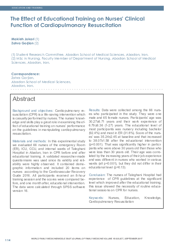 (PDF) The Effect of Educational Training on Nurses' Clinical Function ...