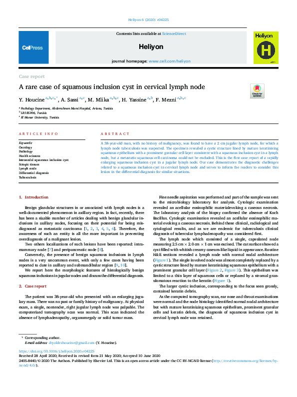 (PDF) A rare case of squamous inclusion cyst in cervical lymph node