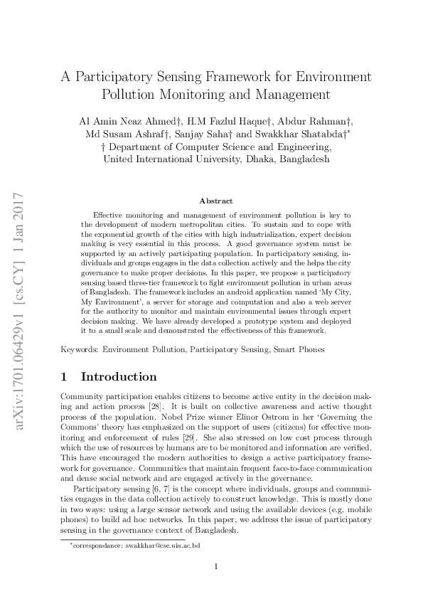 (PDF) A Participatory Sensing Framework for Environment Pollution ...