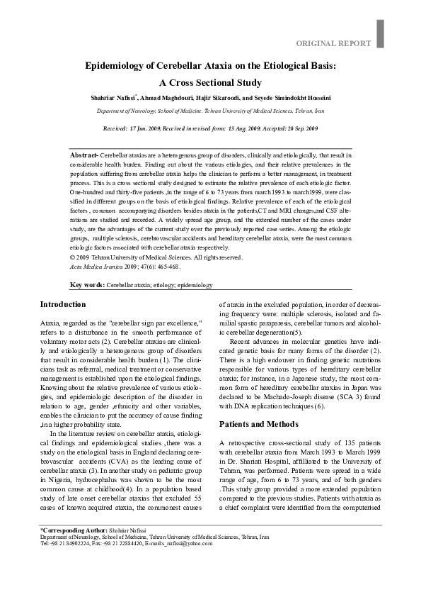 (PDF) Epidemiology of Cerebellar Ataxia on the Etiological Basis: A ...