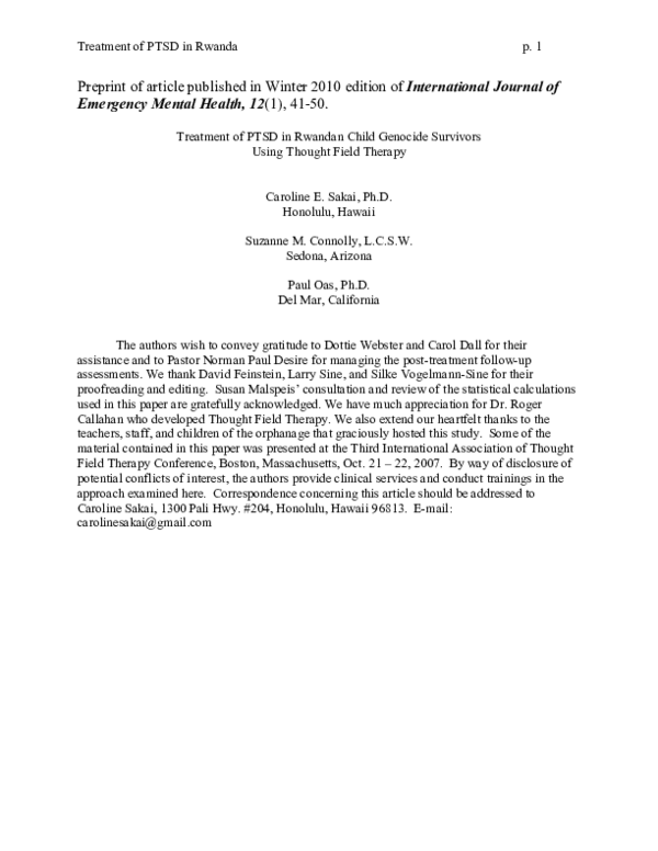 (PDF) Treatment of PTSD in Rwandan child genocide survivors using ...