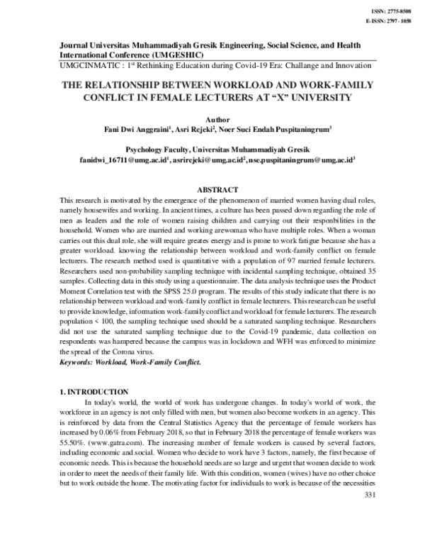 (PDF) The Relationship Between Workload and Work-Family Conflict in ...