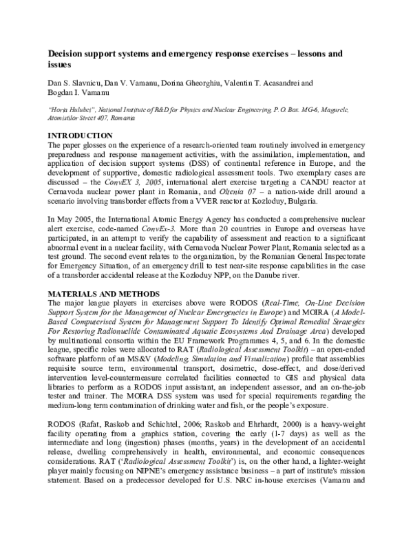 (PDF) Decision support systems and emergency response exercises ...
