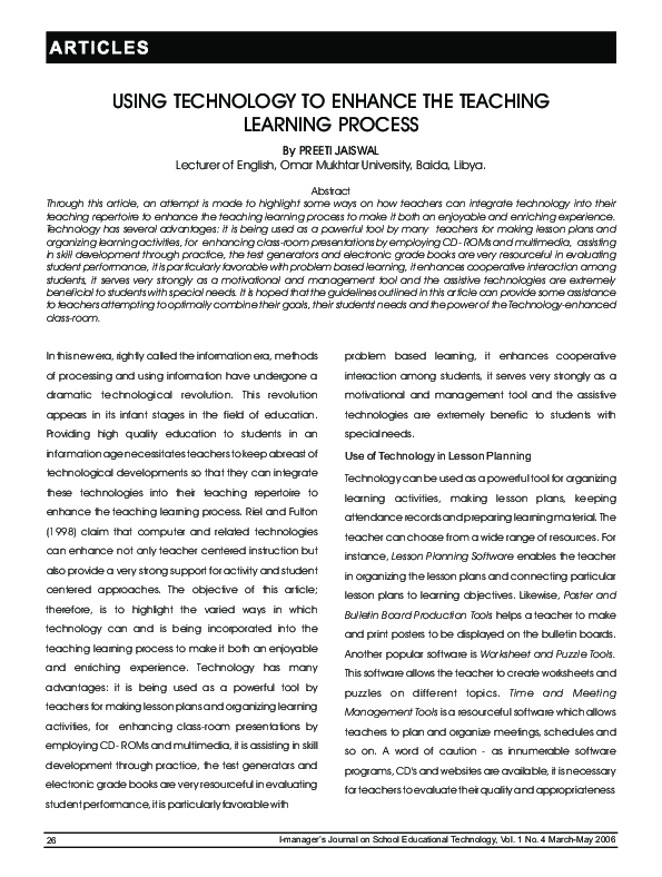 (PDF) Using Technology to Enhance the Teaching Learning