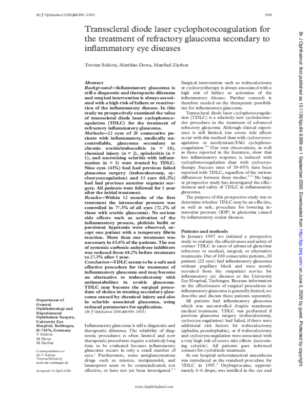 (PDF) Transscleral diode laser cyclophotocoagulation for the treatment