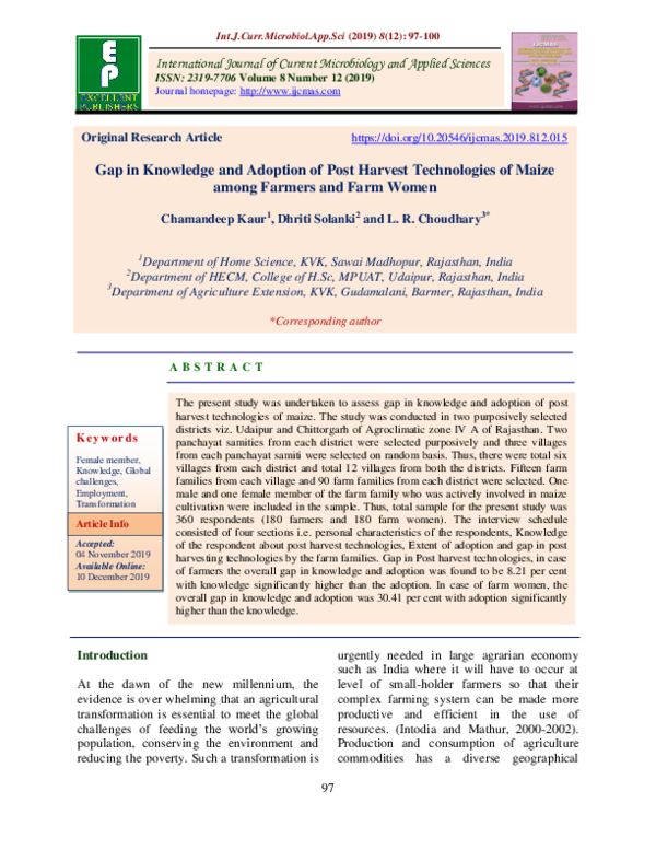 (PDF) Gap in Knowledge and Adoption of Post Harvest Technologies of ...