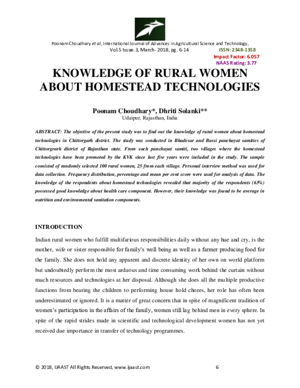 (PDF) Knowledge of Rural Women About Homestead Technologies