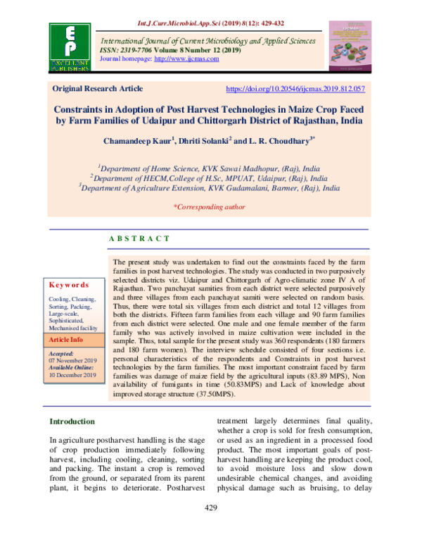 (PDF) Constraints in Adoption of Post Harvest Technologies in Maize ...