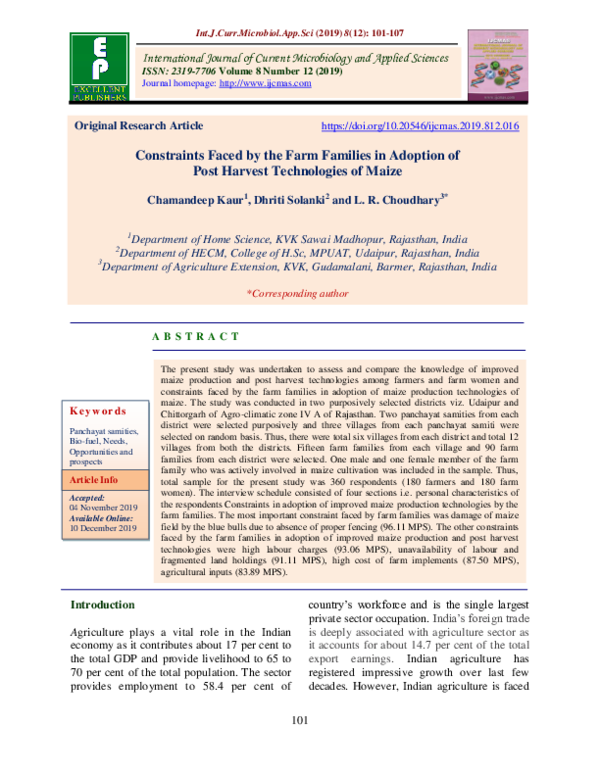 (PDF) Constraints Faced by the Farm Families in Adoption of Post ...