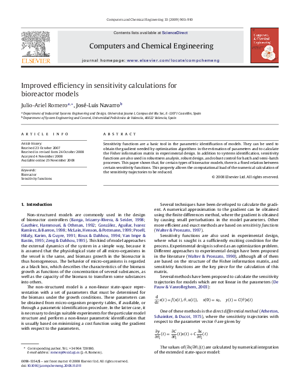 (PDF) Improved efficiency in sensitivity calculations for bioreactor models