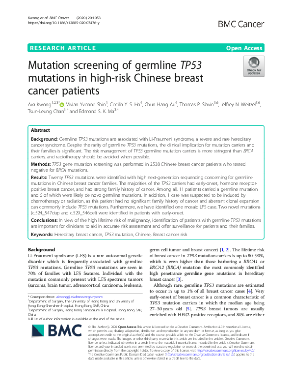 (PDF) Mutation screening of germline TP53 mutations in high-risk ...