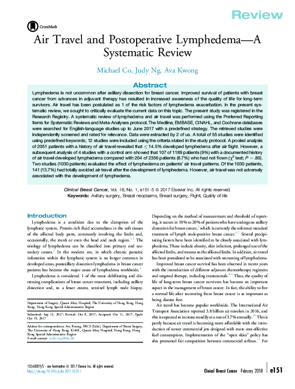(PDF) Air Travel and Postoperative LymphedemaA Systematic Review Ava