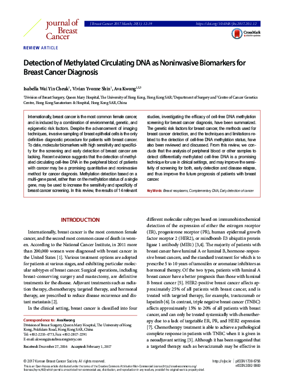 (PDF) Detection of Methylated Circulating DNA as Noninvasive Biomarkers ...