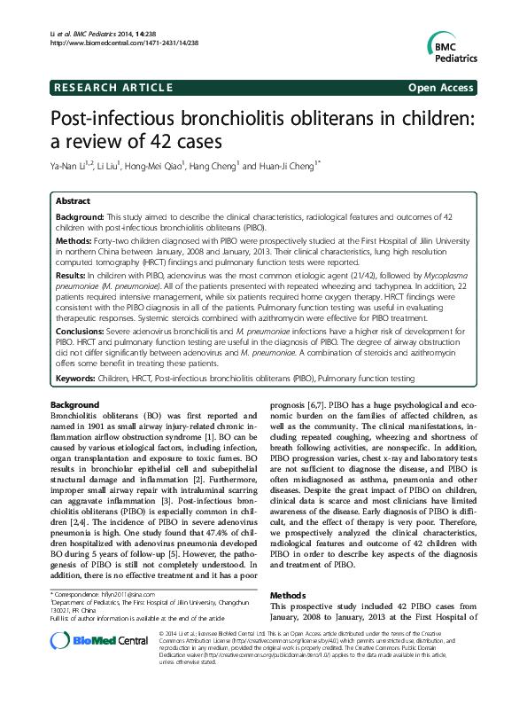 (PDF) Post infectious bronchiolitis obliterans in children
