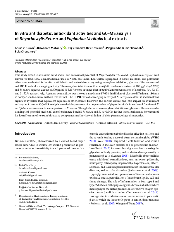 (PDF) In vitro antidiabetic, antioxidant activities and GC–MS analysis ...