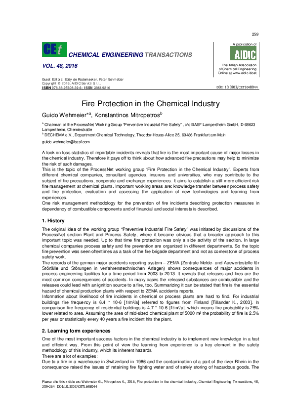 (PDF) Fire Protection in the Chemical Industry