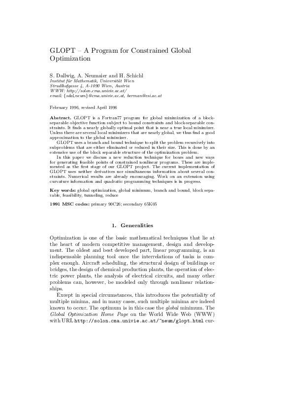 (PDF) GLOPT — A Program for Constrained Global Optimization
