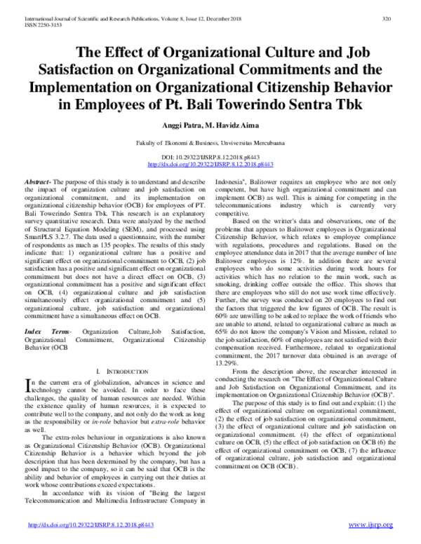 (PDF) The Effect of Organizational Culture and Job Satisfaction on ...