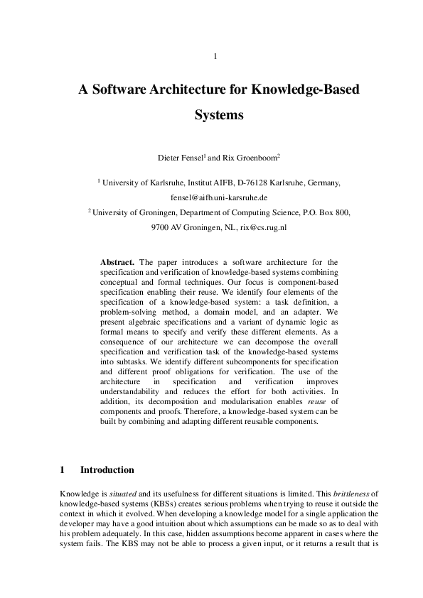 (PDF) A Software Architecture for Knowledge-Based Systems