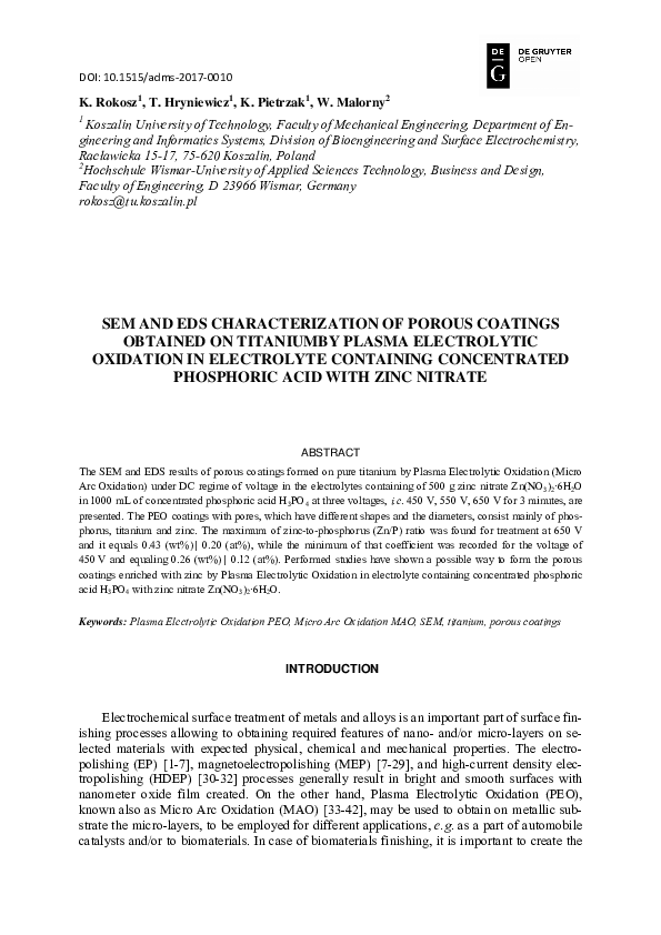 (PDF) SEM and EDS Characterization of Porous Coatings Obtained On ...