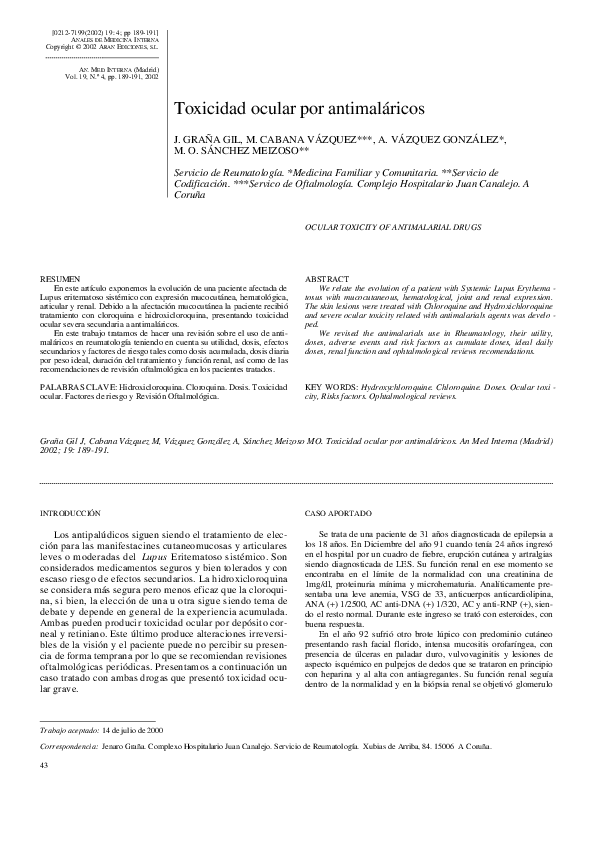 (PDF) Toxicidad ocular por antimaláricos