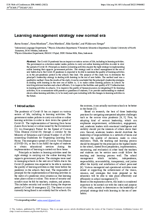 (PDF) Learning management strategy new normal era