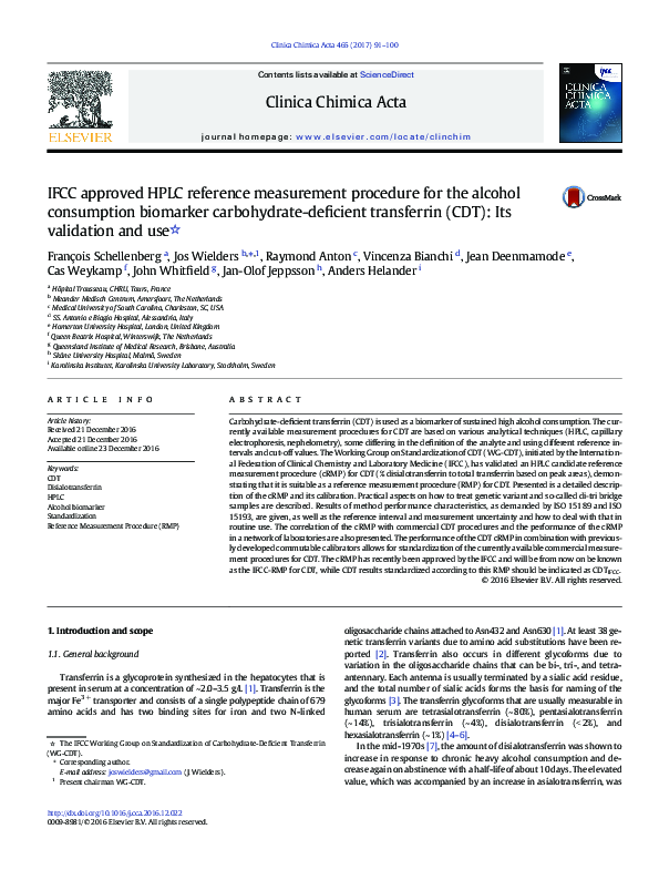 (PDF) HPLC reference measurement procedure for the alcohol consumption biomarker carbohydratede
