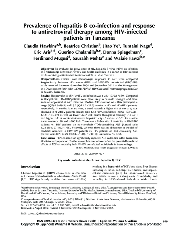 (PDF) Prevalence of hepatitis B co-infection and response to ...