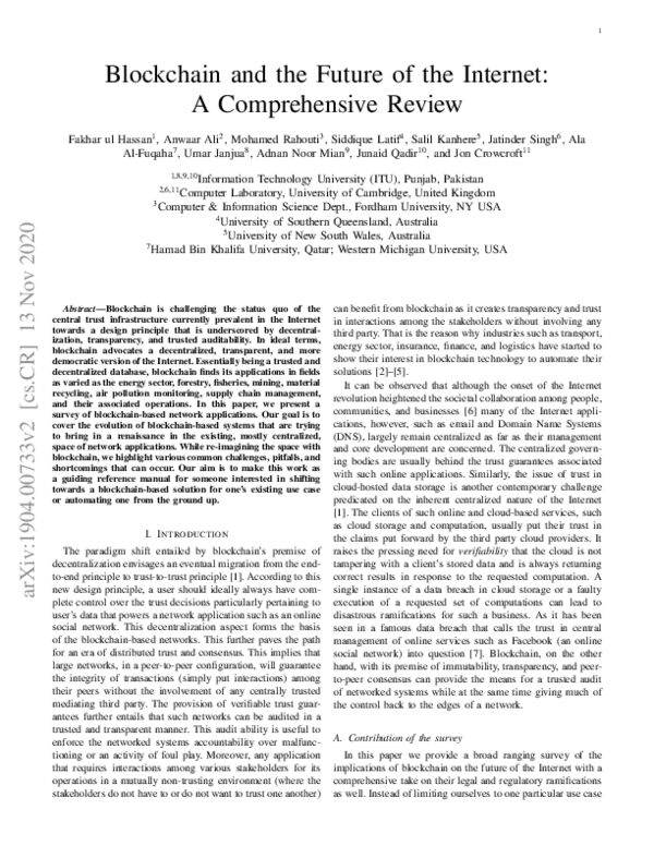 (PDF) Blockchain And The Future of the Internet: A Comprehensive Review