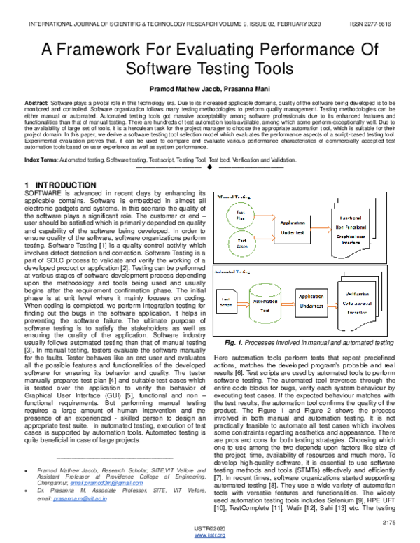 (PDF) A Framework For Evaluating Performance Of Software Testing Tools