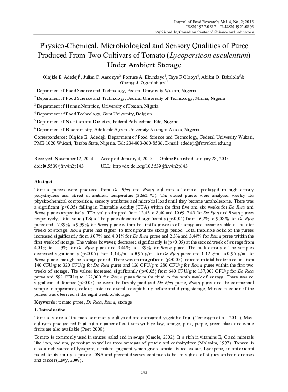 (PDF) Physico-Chemical, Microbiological and Sensory Qualities of Puree ...
