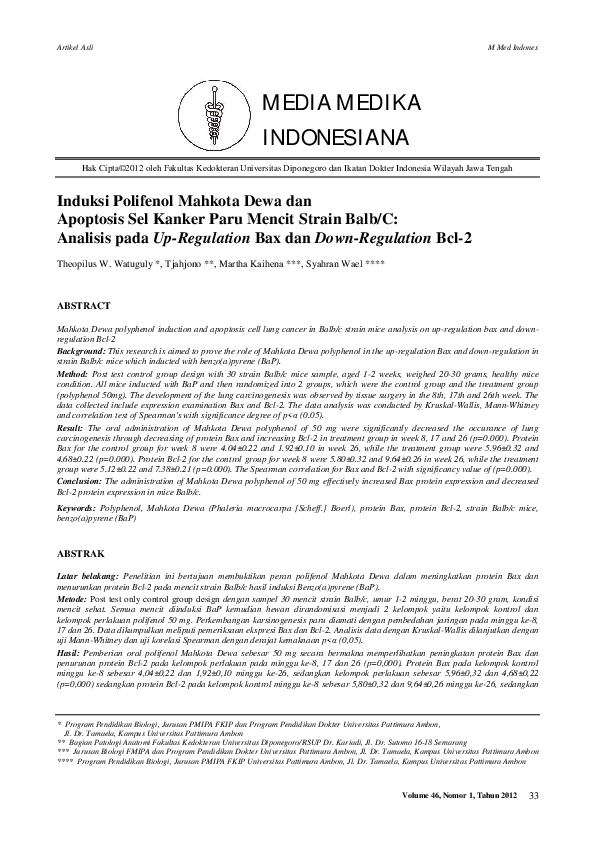 (PDF) Induksi Polifenol Mahkota Dewa dan Apoptosis Sel Kanker Paru ...