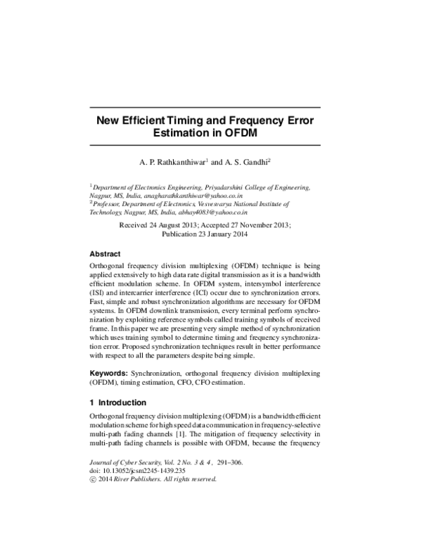 (PDF) New Efficient Timing and Frequency Error Estimation In OFDM