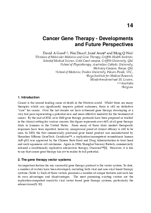 (PDF) Cancer Gene Therapy- Developments and Future Perspectives