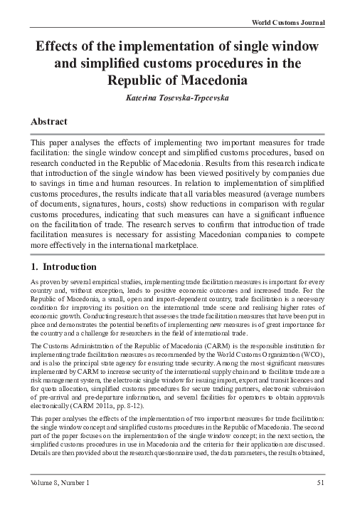 (PDF) Effects of the Implementation of Single Window and Simplified