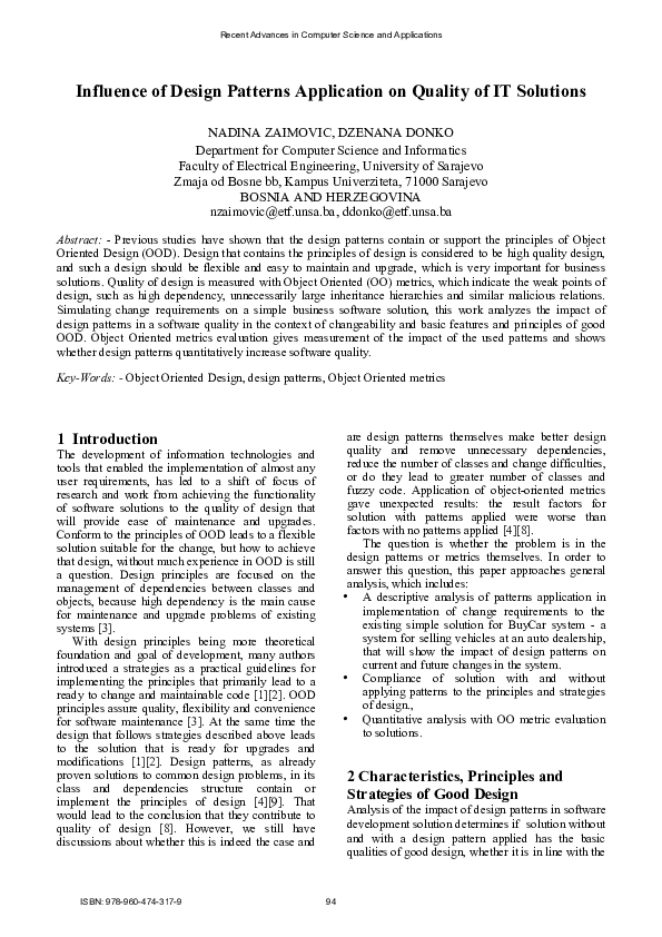 (PDF) Influence of Design Patterns Application on Quality of IT Solutions